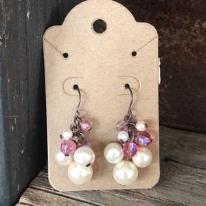 Pink Bead & Pearl Drop Earrings